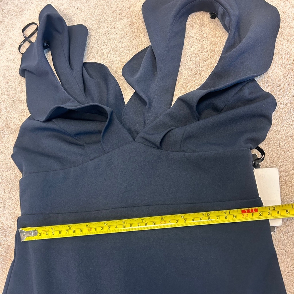 Lulu’s navy blue ruffle frill V neckline sleeveless pleated mermaid maxi dress M - Picture 13 of 16